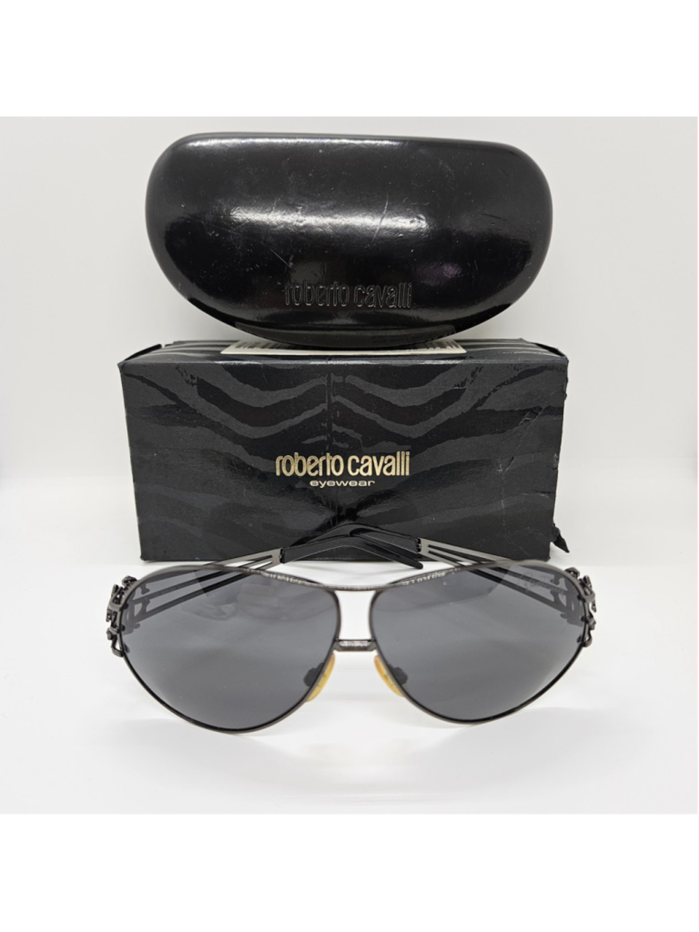 Roberto Cavalli Tiresia RC385S Gunmetal Aviator Sunglasses Smoke Lens w/ Box